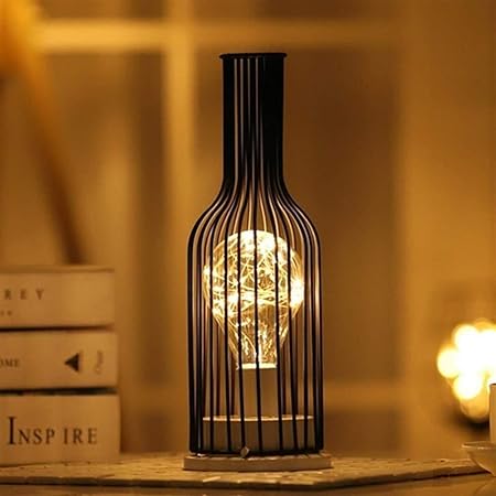 Lamp Copper Metal Style Table Lamp, Copper Wire Blub Light Modern Glass Bottle Cage Shape